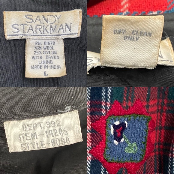 Vintage SANDY STARKMAN Red Plaid  Embroider Appliqué Wool Blend Shacket Jacket L - Picture 15 of 15